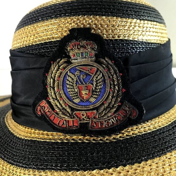 Vintage NEW Whittall & Shon Gold/Black Striped Wide Brim Straw Hat main image 4